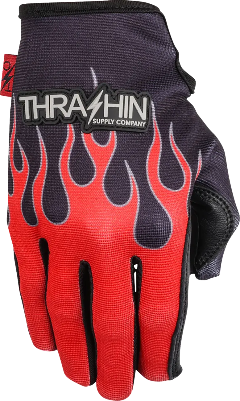 Thrashin Supply Co Stealth Flame Leather Palm Gloves Red