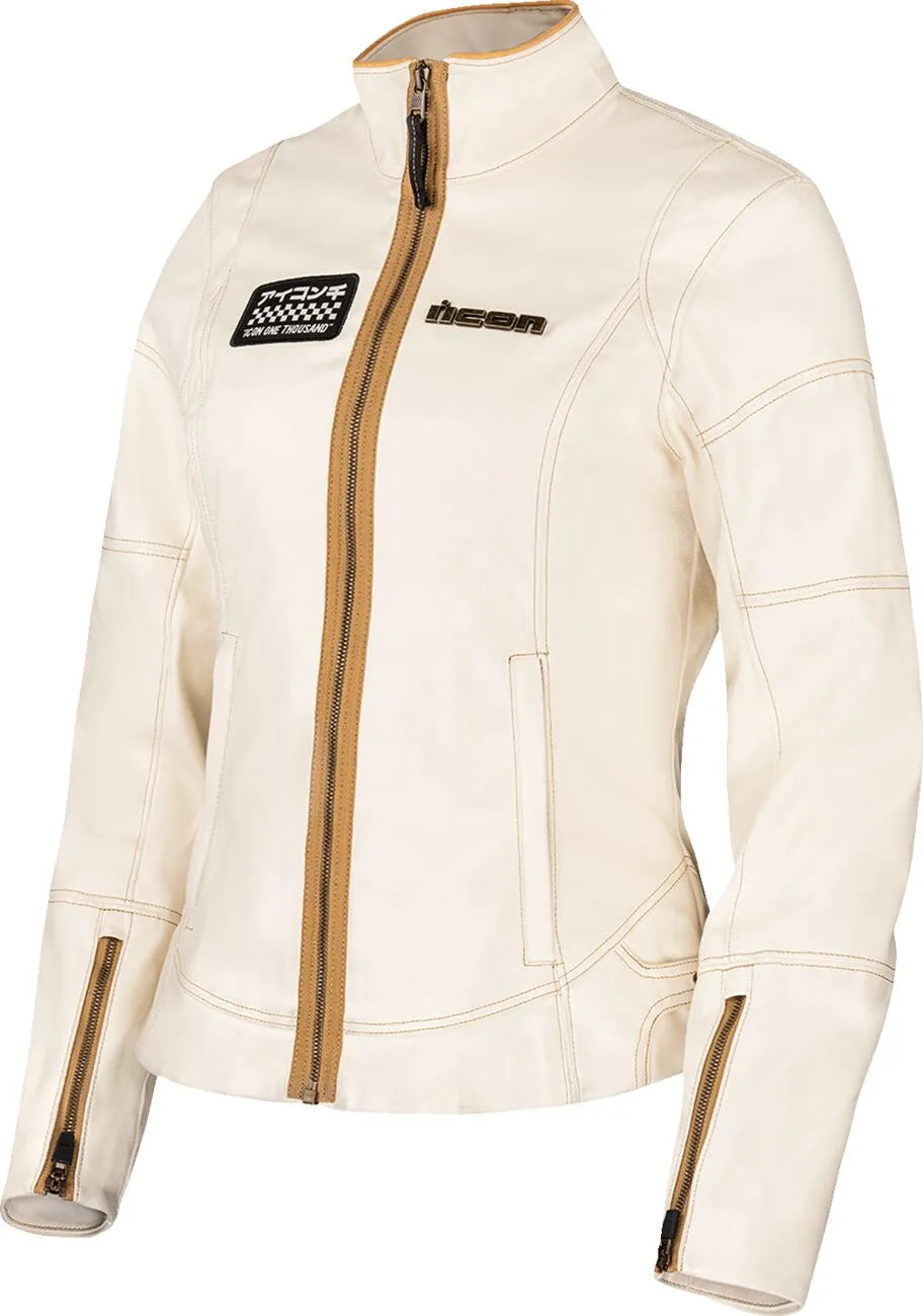 Icon Women's Tuscadero3™ Motorcycle Jacket - White/Gold