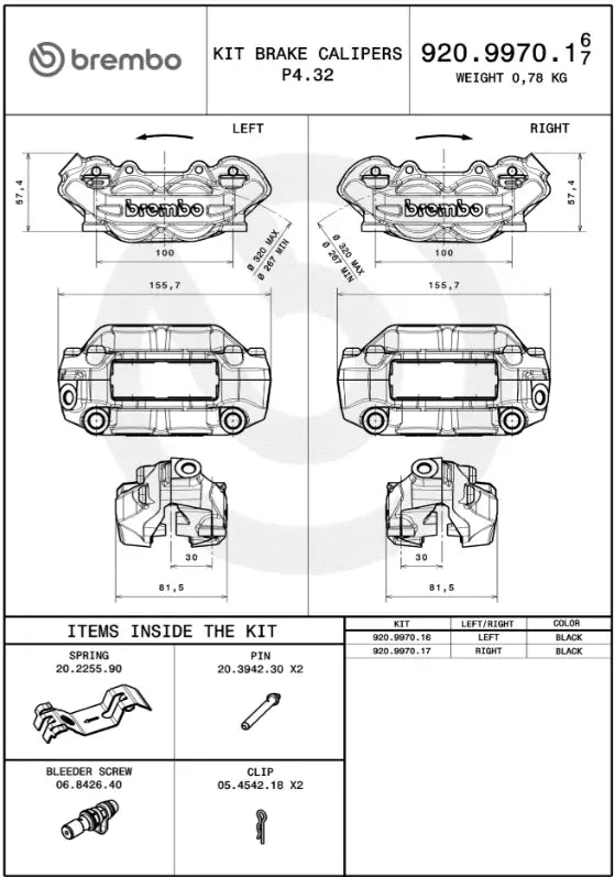 Brembo P4.32 Brake Caliper 100mm Front/Rear