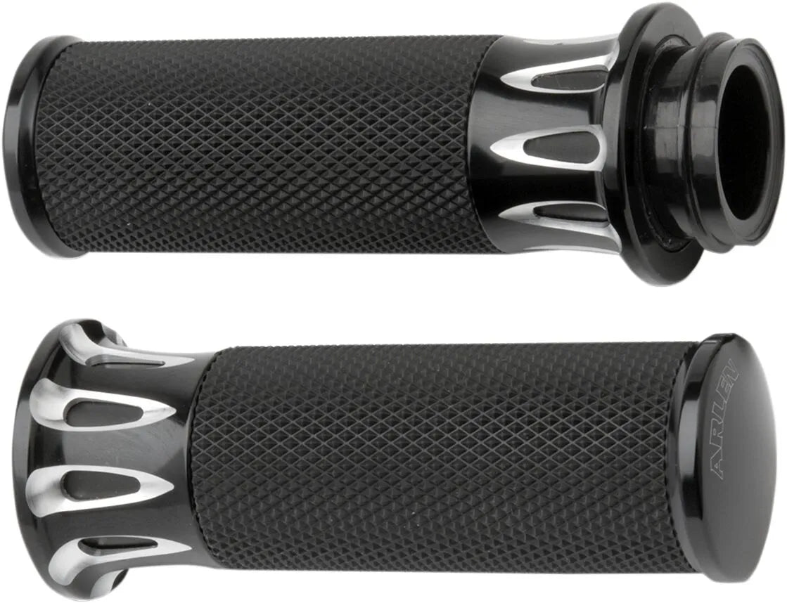 Arlen Ness Fusion Deep Cut Grips - Black Anodized