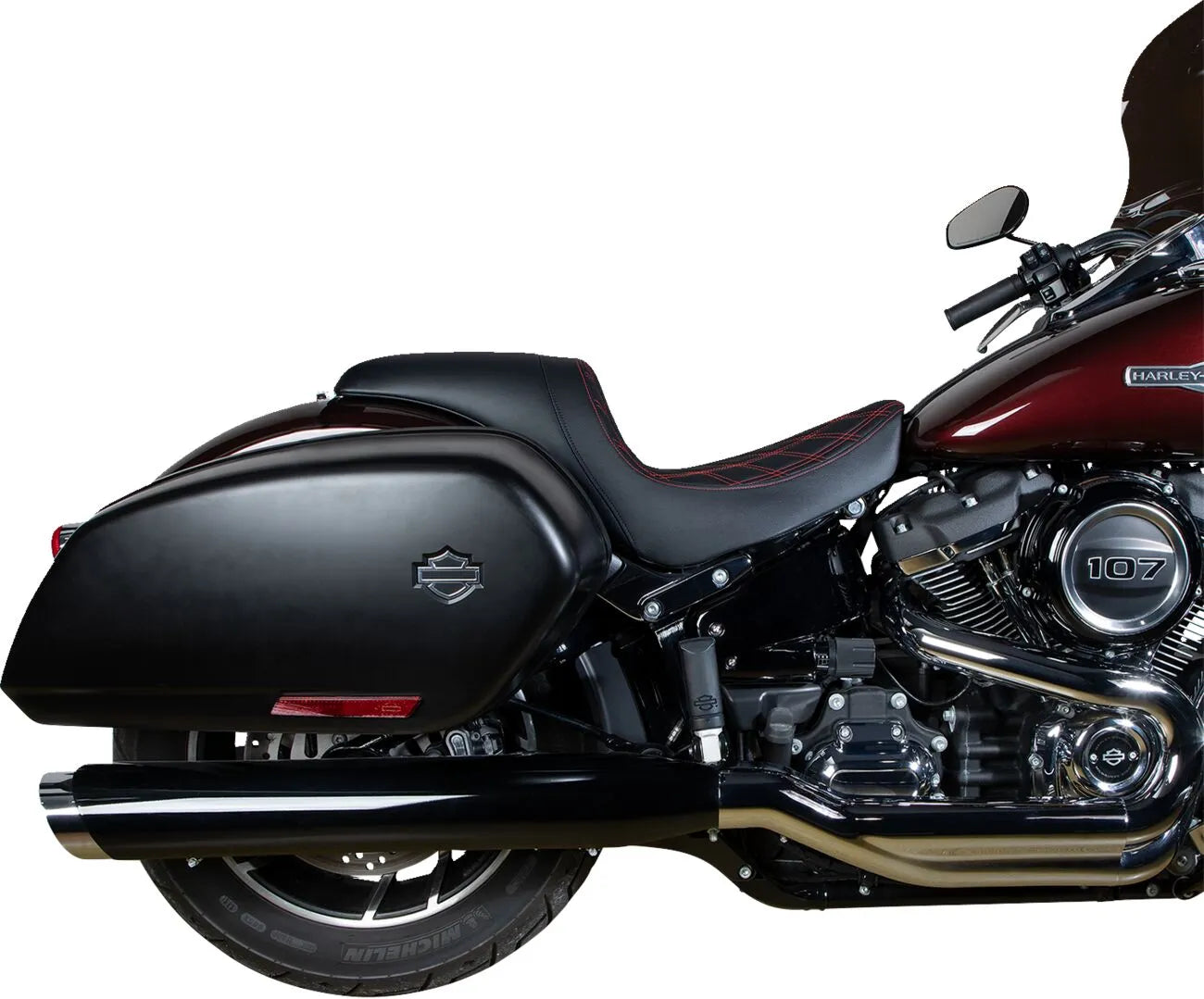 Drag Specialties Predator Seat - Black, Red Stitching - For Harley Davidson