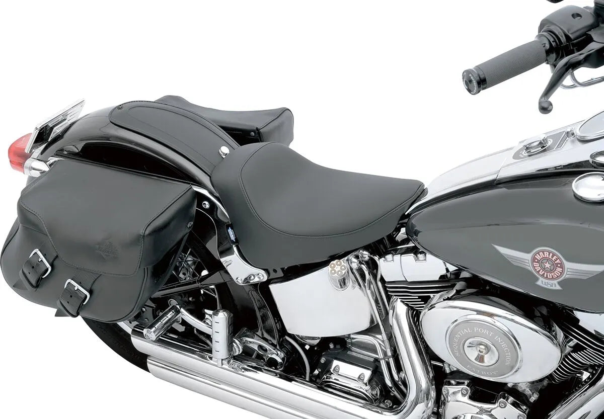 Drag Specialties Solo Seat - Black Leather Vinyl - For Harley Davidson