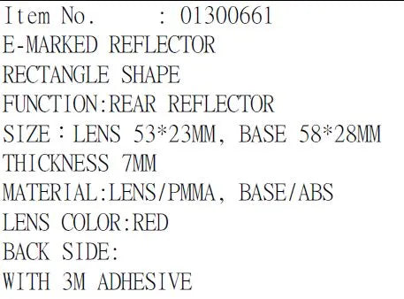 Parts Europe Reflector Taillight - Rectangular, Red Lens