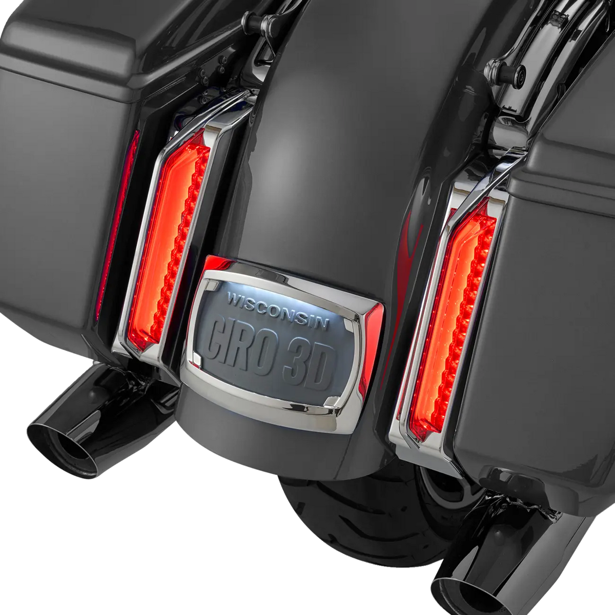 Ciro Filler Panel Tail Lights Red Lens Chrome for H-D Street