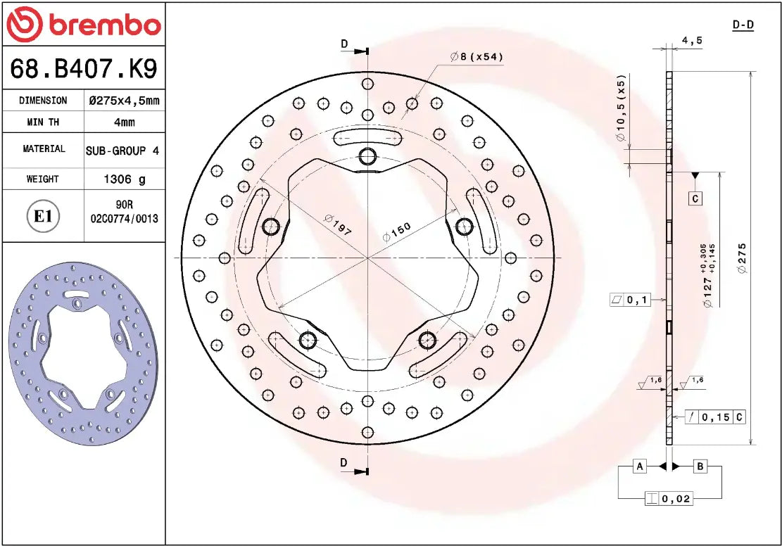 Brembo Serie Oro Prime Line Fixed Brake Rotor