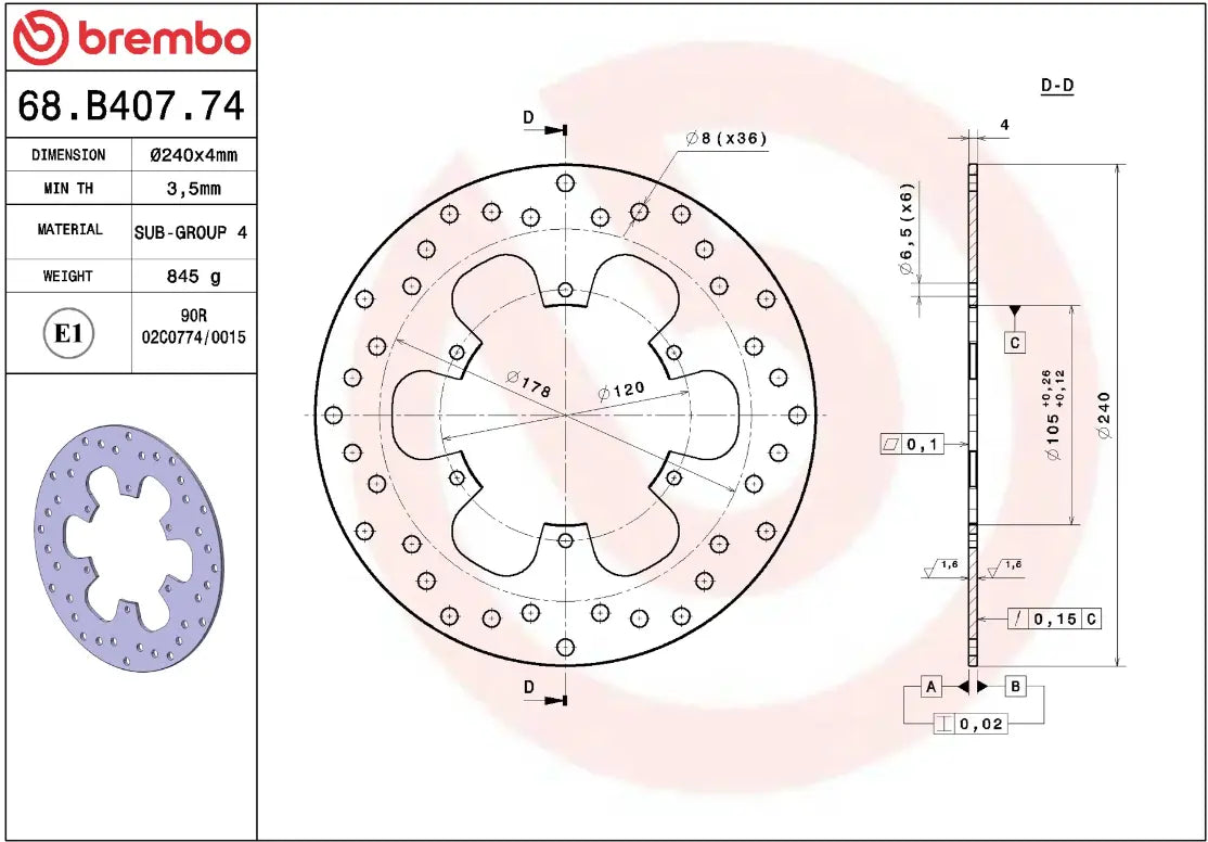 Brembo Serie Oro Prime Line Fixed Brake Rotor
