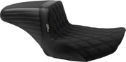 Le Pera Kickflip Seat - Black Vinyl, Double Diamond - For Harley Davidson
