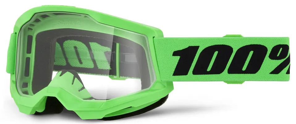100% Strata 2 Goggle Neon Green Clear Lens