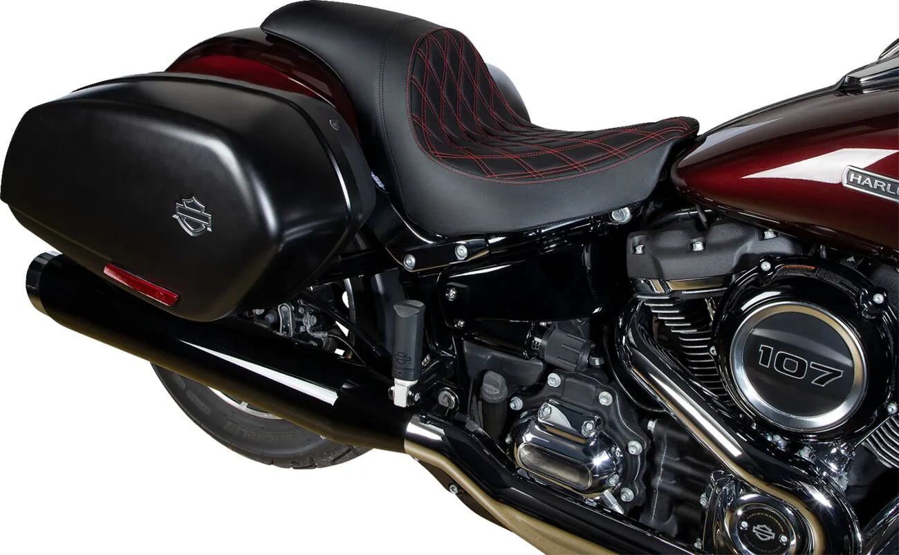 Drag Specialties Predator Seat - Black, Red Stitching - For Harley Davidson