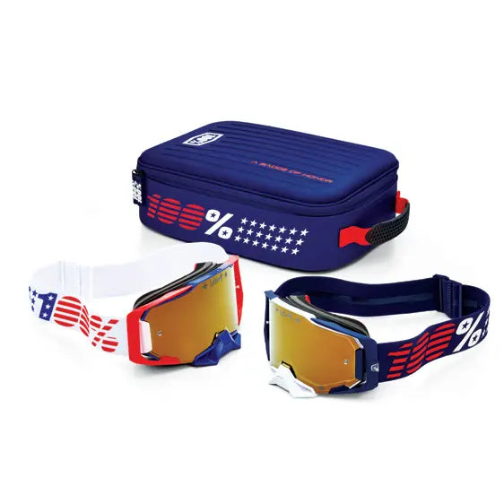 100% Armega Patriot Pro Pack Goggles White/Navy True Gold Mirror