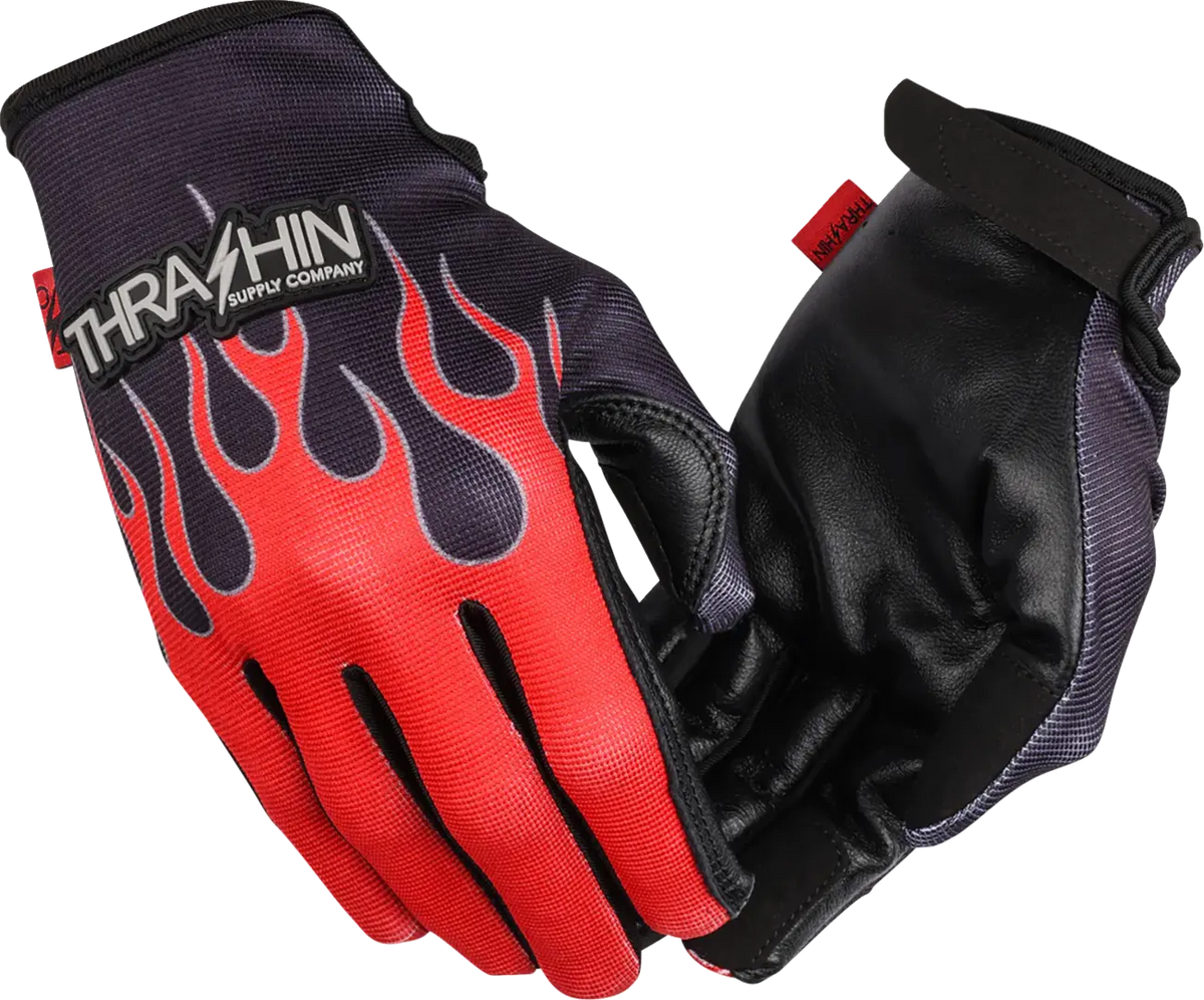 Thrashin Supply Co - Stealth Leather Palm Flame Gloves Red