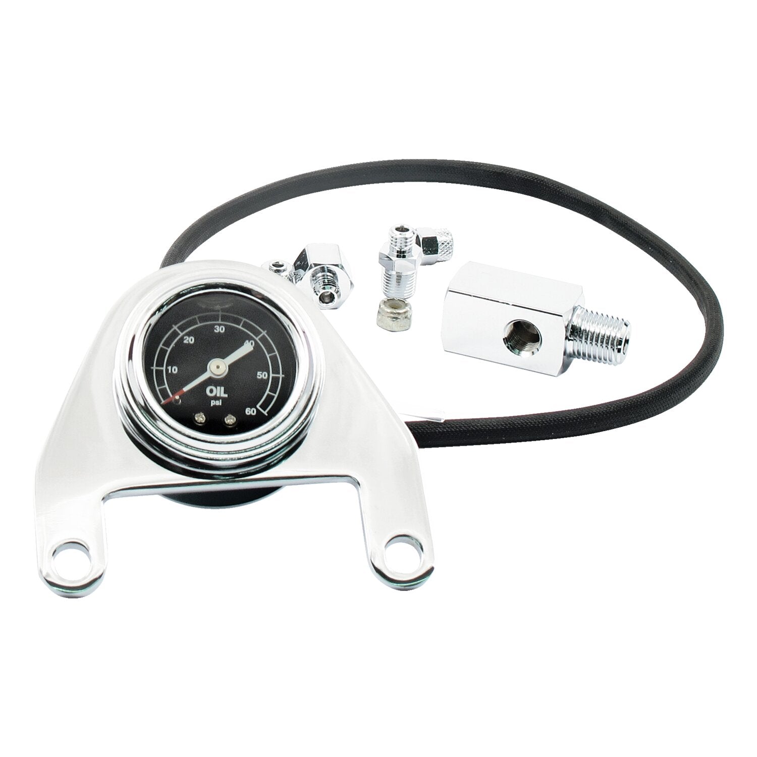 MCS Oil pressure gauge kit rocker box 0-60 PSI - Chrome