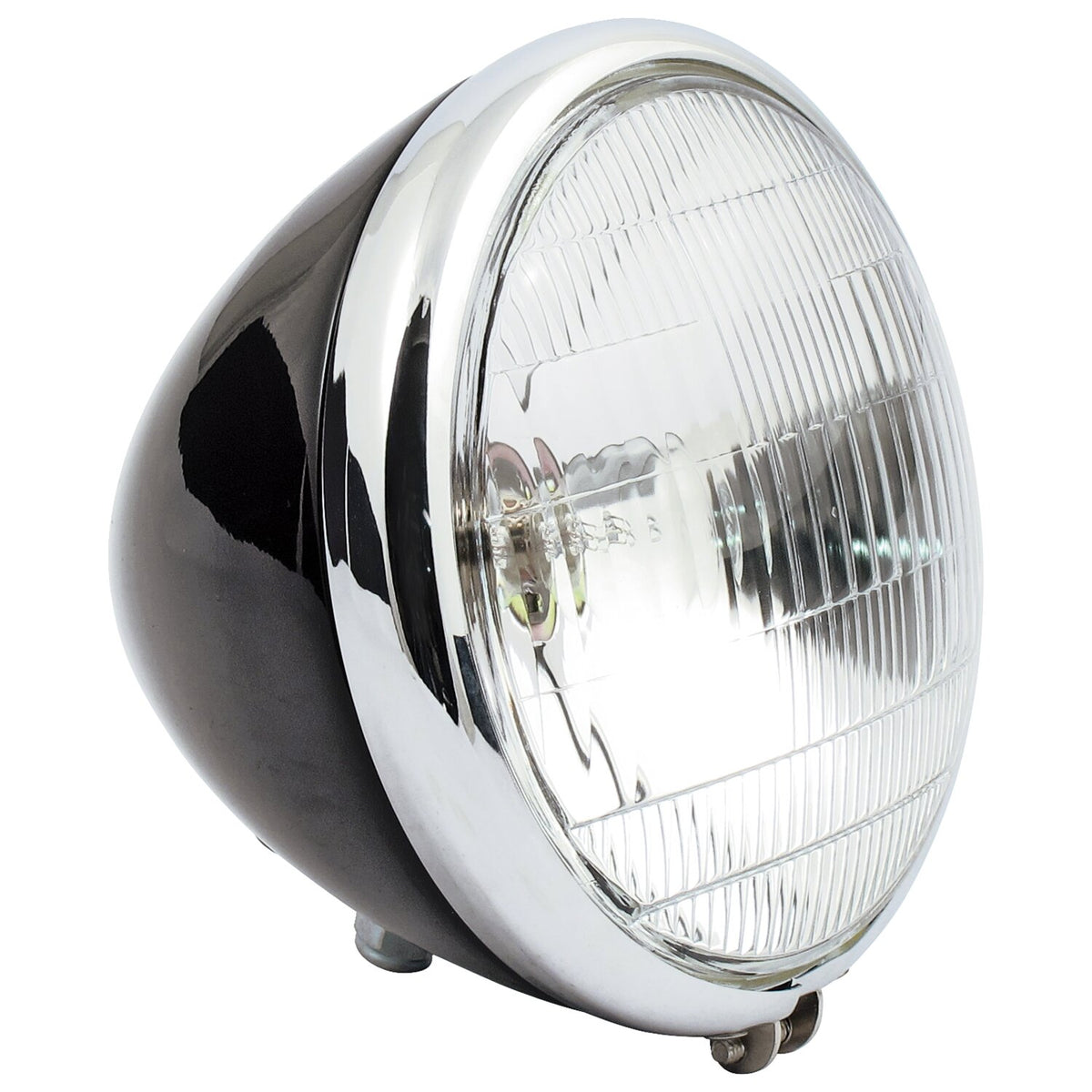 MCS 6-1/2" springer headlamp assembly - 6v - Black/chrome