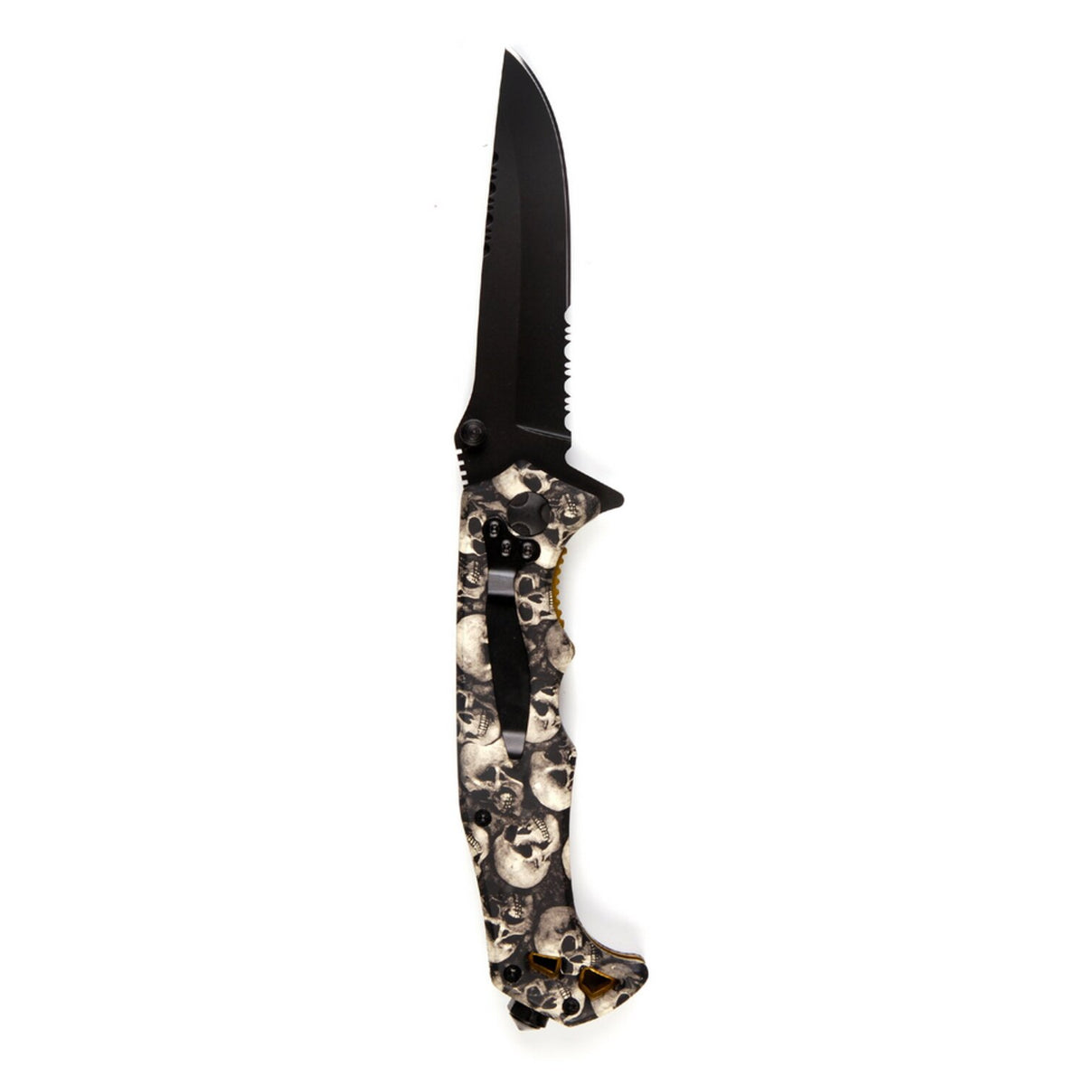 Army Surplus Knife skull & clip black ivory