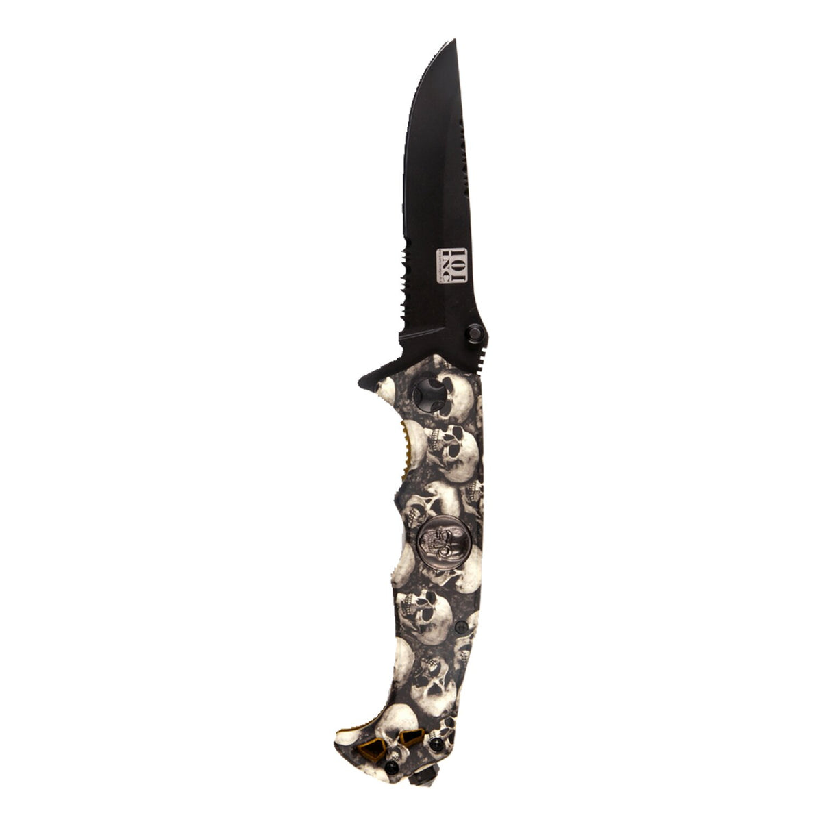 Army Surplus Knife skull & clip black ivory