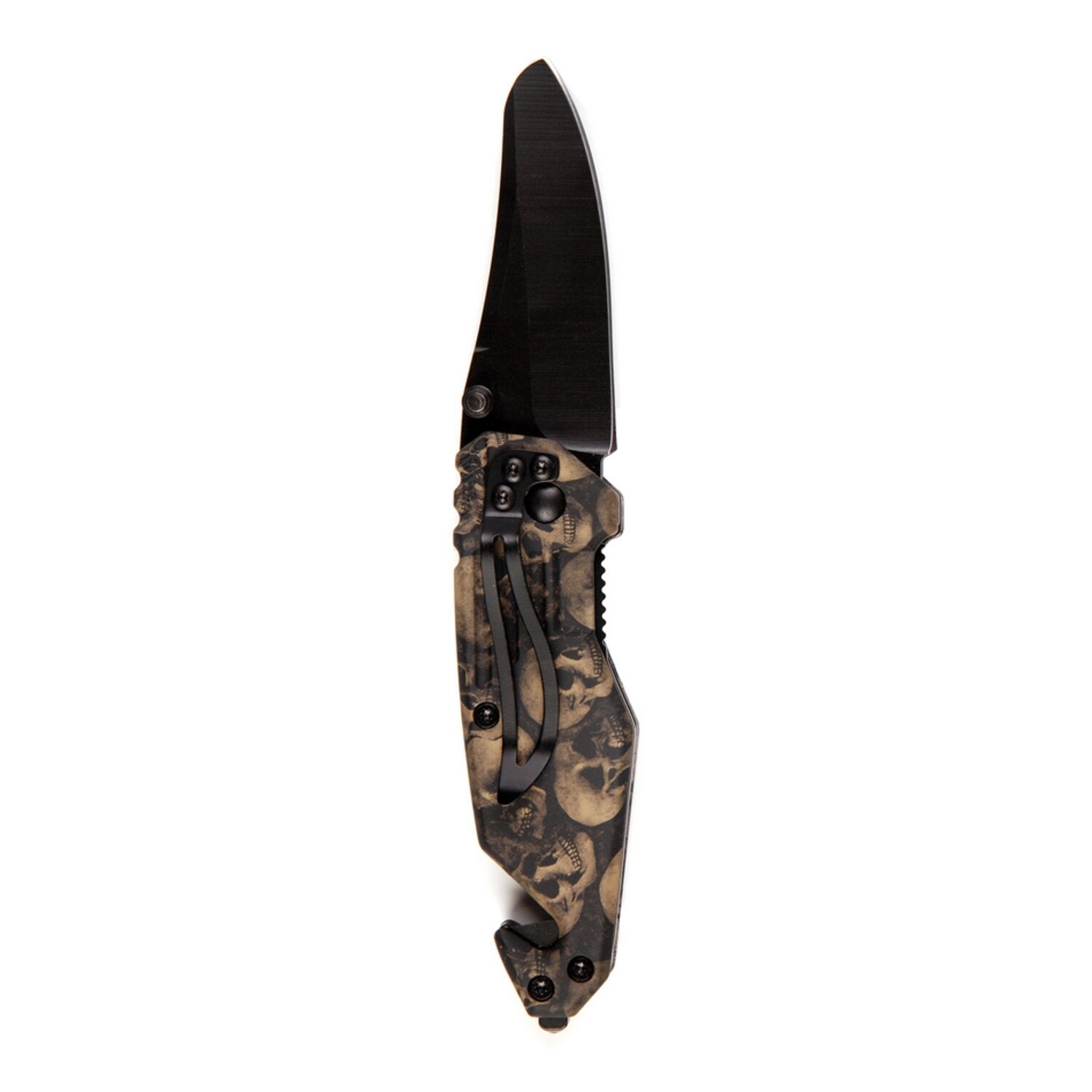 Army Surplus Knife skull & clip small black brown