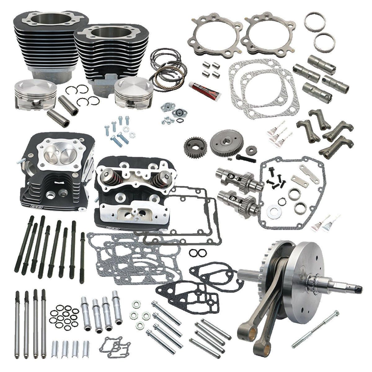S&S 124" Twin Cam Softail hot set-up kit with heads - Black