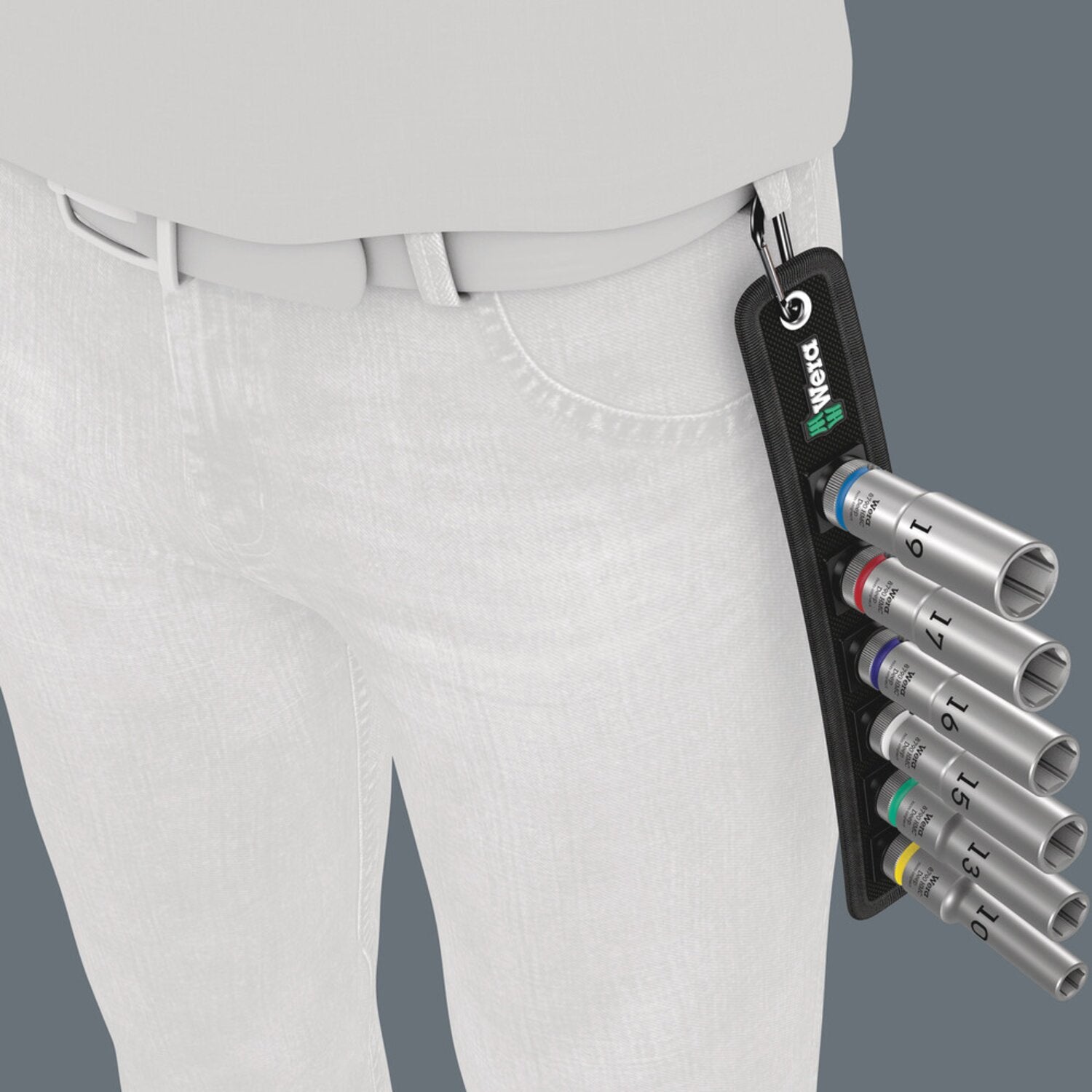 Wera socket belt with 1/2" drive hex deep sockets - Metric