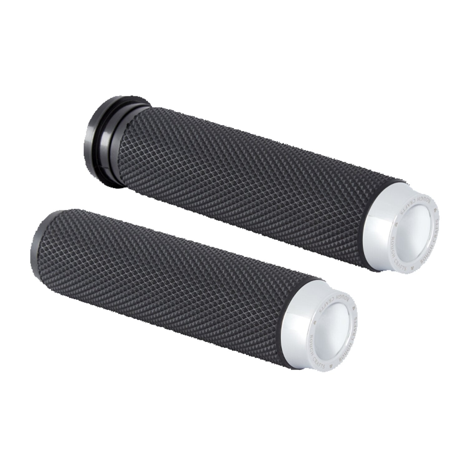 Rough Crafts knurled rubber handlebar grips - Chrome