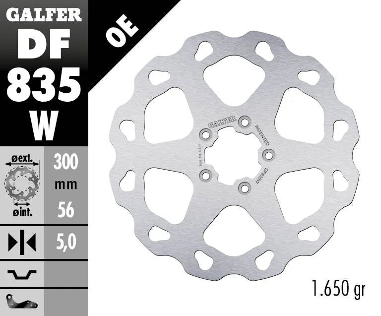 Galfer Bølge Bremseklods Rotor Til Motorcykel - 300mm - Foran