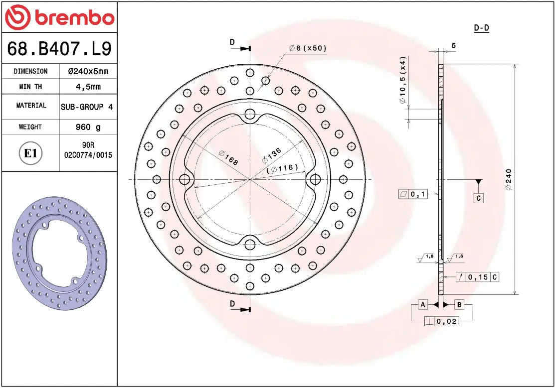 Brembo Serie Oro Prime Line Fixed Brake Rotor - Rear