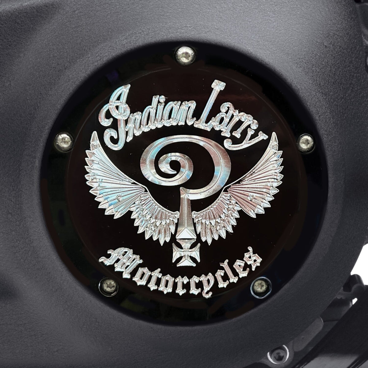 Indian Larry Motorcycles Indian Larry 'Indian Larry' logo derby cover - Gloss black