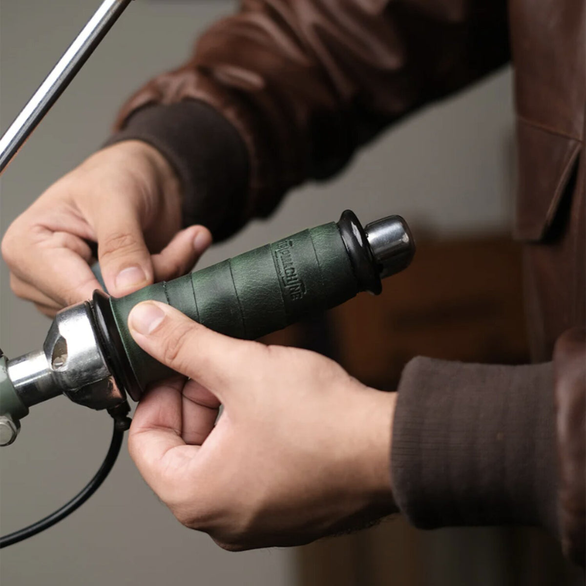 Trip Machine leather handlebar grip wraps - Forest Green
