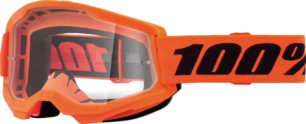 100% Strata 2 Youth Goggle Neon Orange Clear Lens