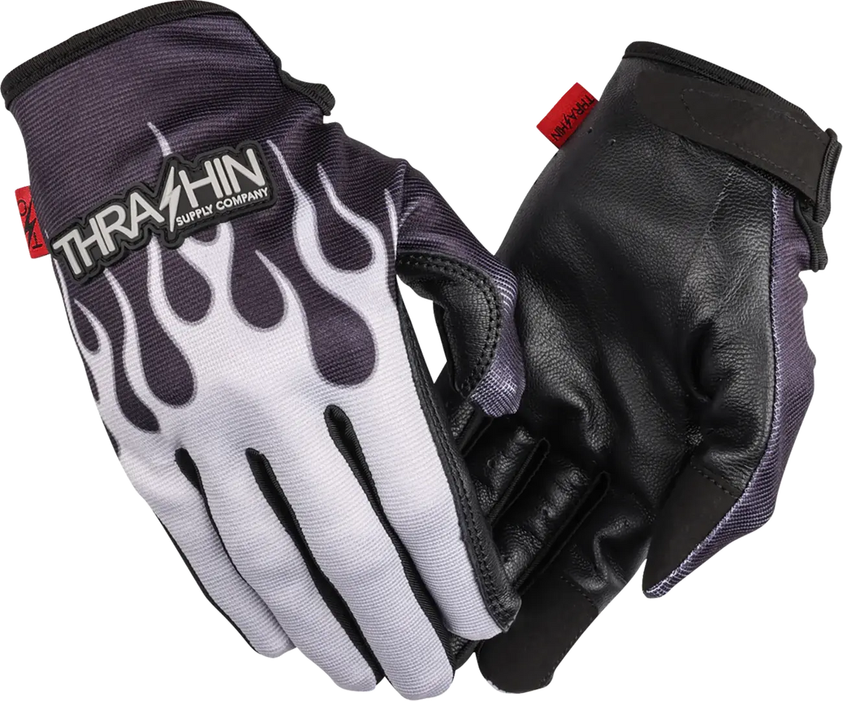 Thrashin Supply Co - Stealth Flame Leather Palm Gloves Gray