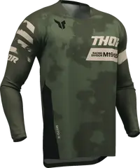 Thor Launchmode Bleach Motocross Jersey - Black/Camo Green/Off-White