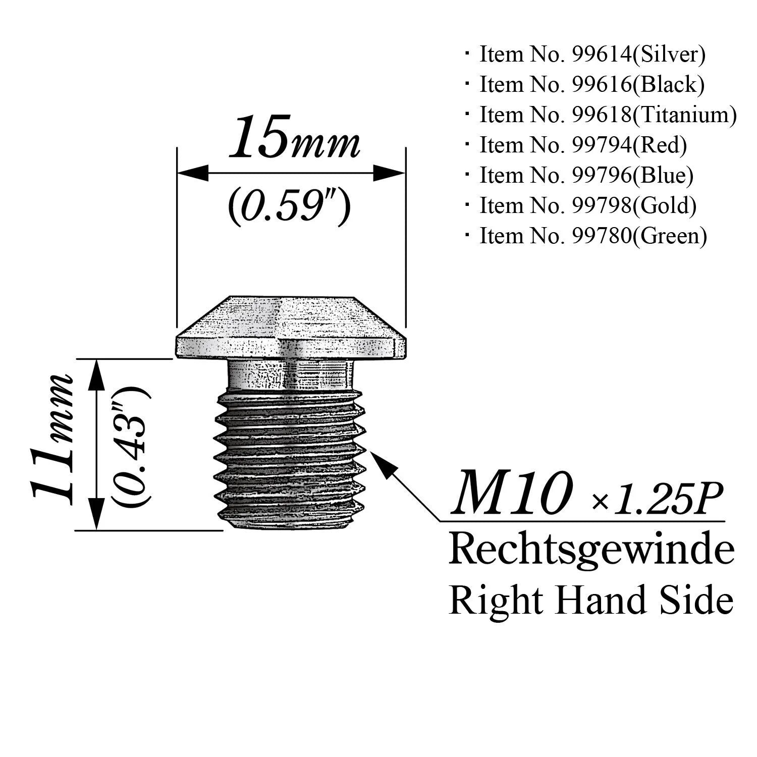 Daytona Mirror Plug Bolt M10 X 1.25