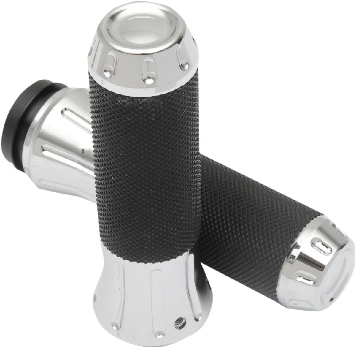 Drag Specialties Custom Grips - Black & Chrome