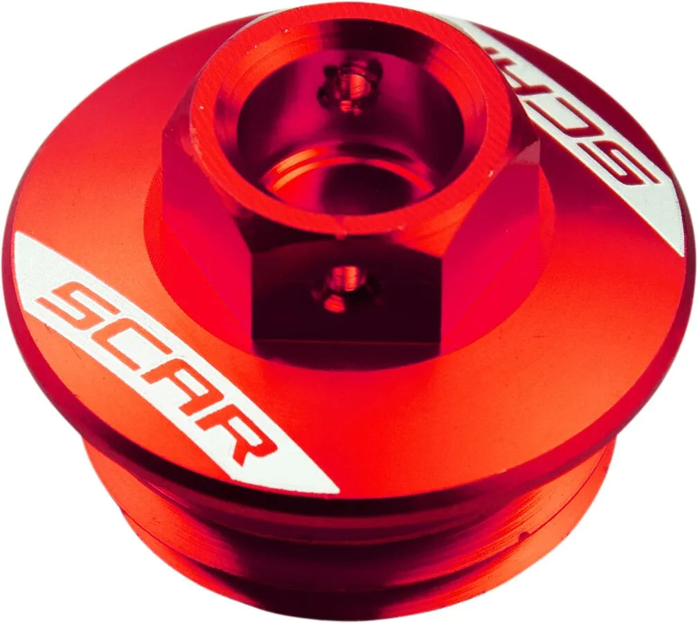 Scar Oil Filler Cap - Red Aluminum Replacement Plug