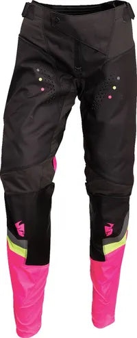 Thor Women's Pulse Rev Pants - Black/Yellow/Charcoal/Pink Fluo