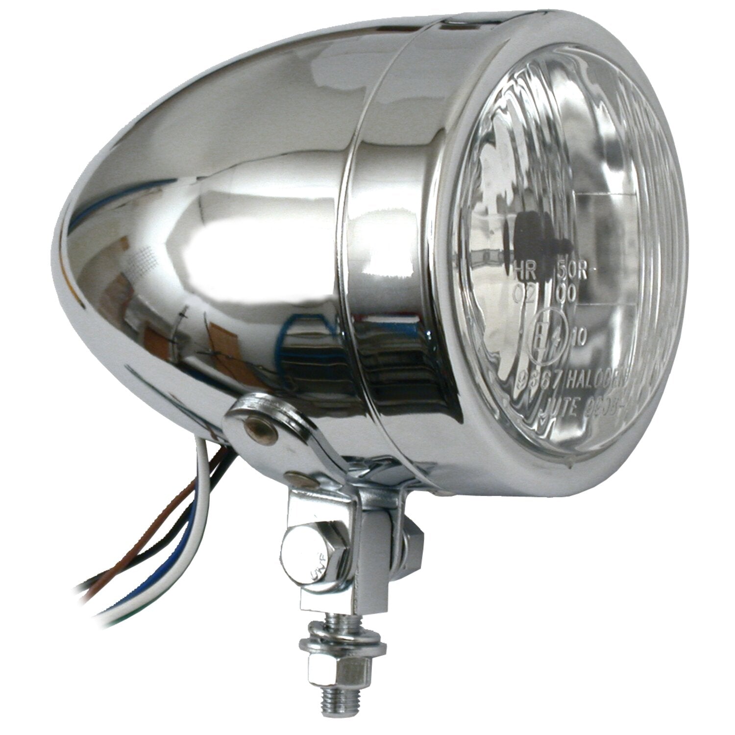 MCS Long bullet 4" H4 headlamp - no visor - Chrome