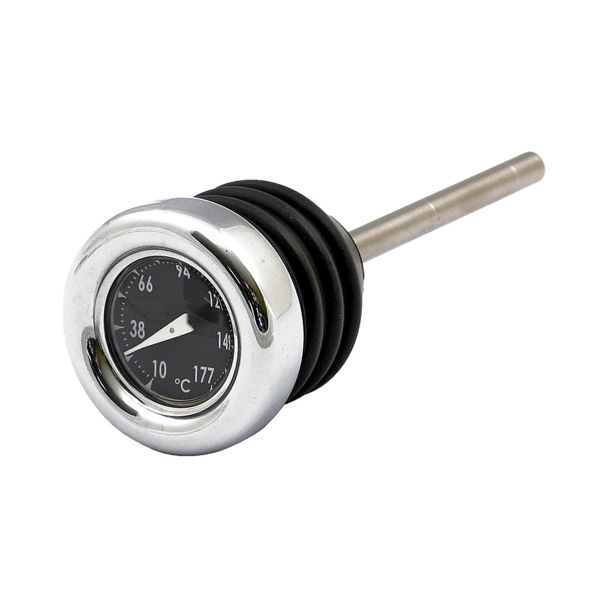 MCS Oil tank dipstick with temperature gauge - Chrome black face