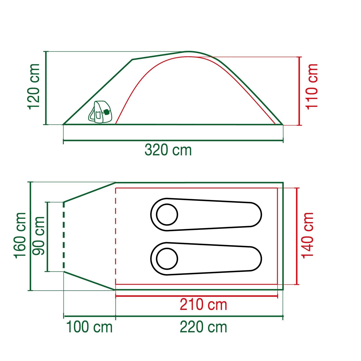 Coleman Darwin 2+ tent dark grey/army green