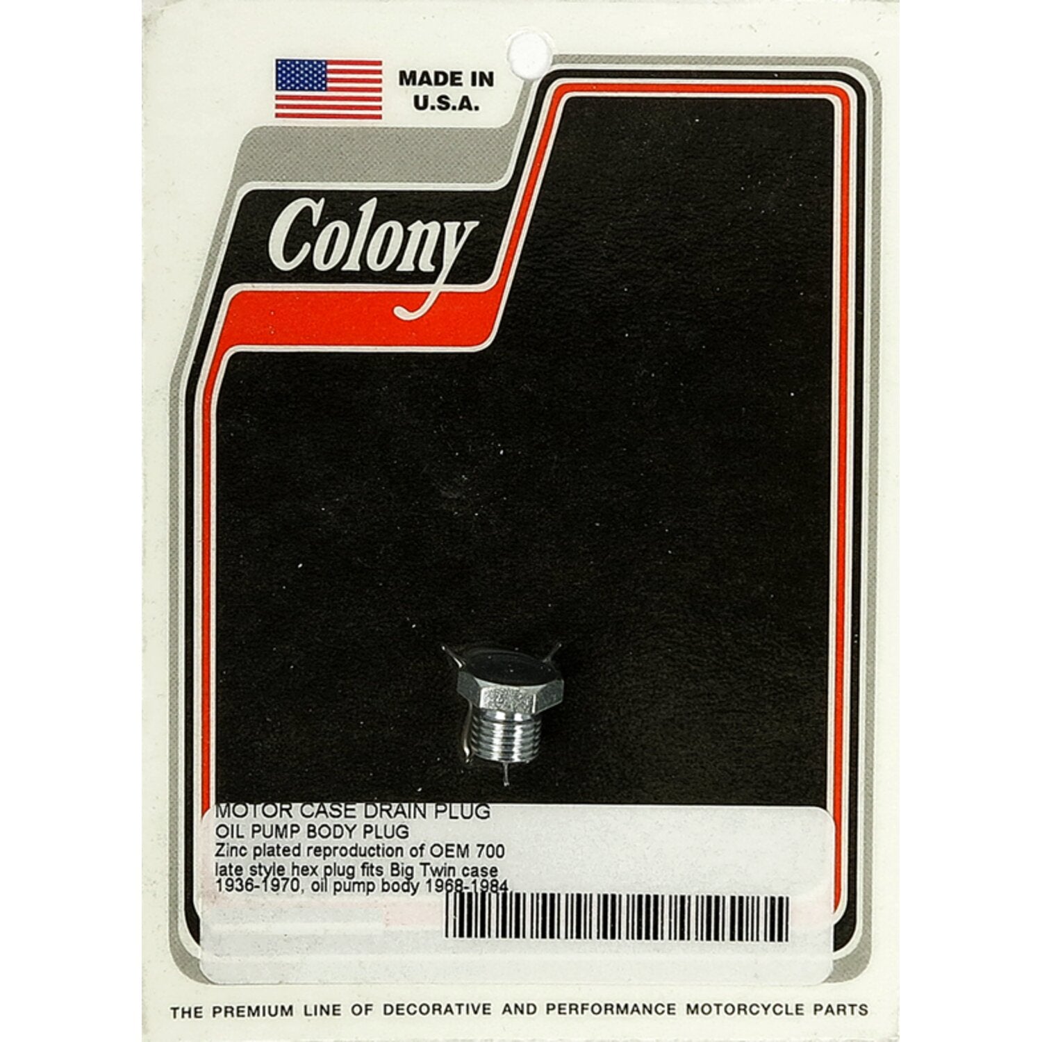 Colony crankcase drain plug / oil pump plug - Zinc