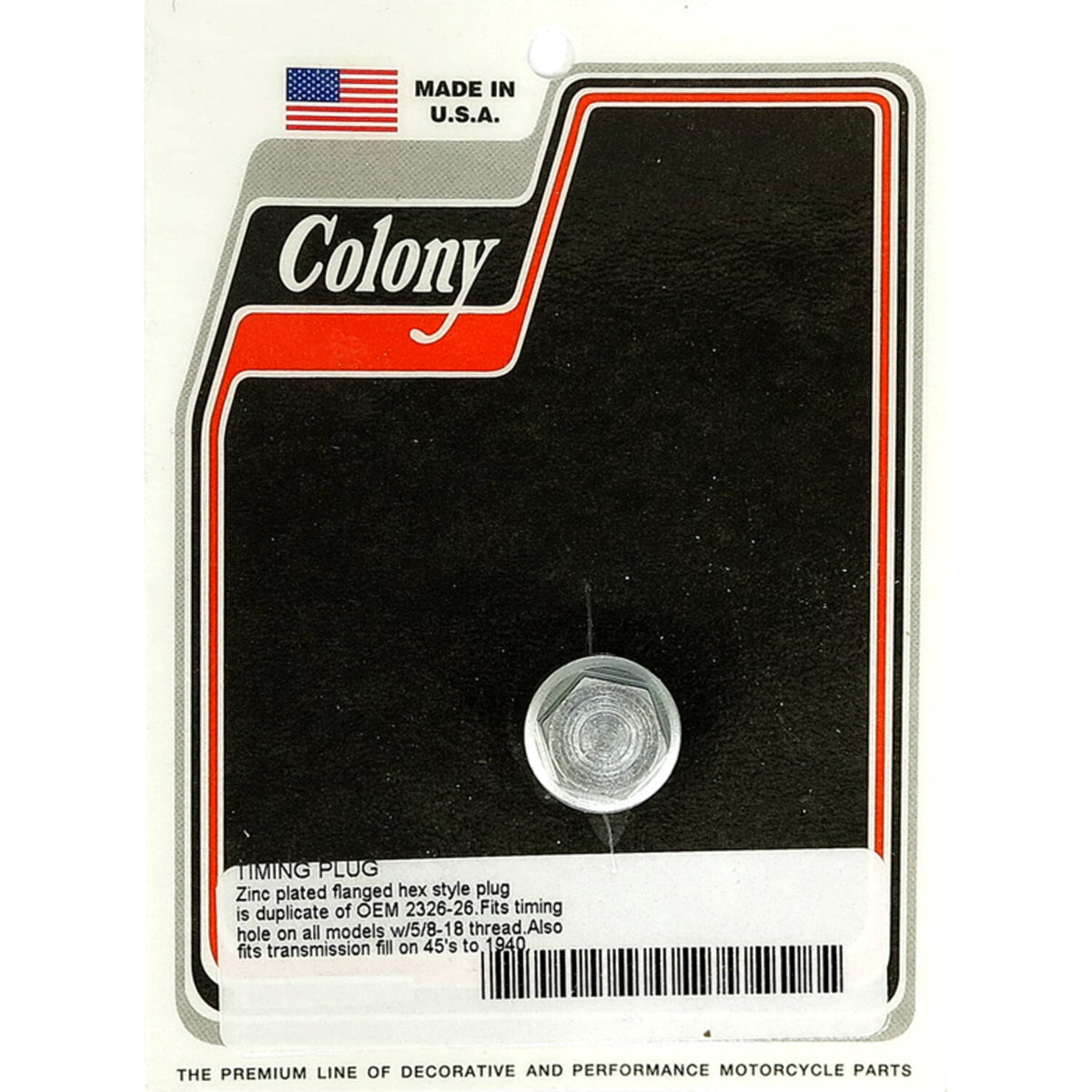 Colony timing/drain plug - OEM style hex - Zinc