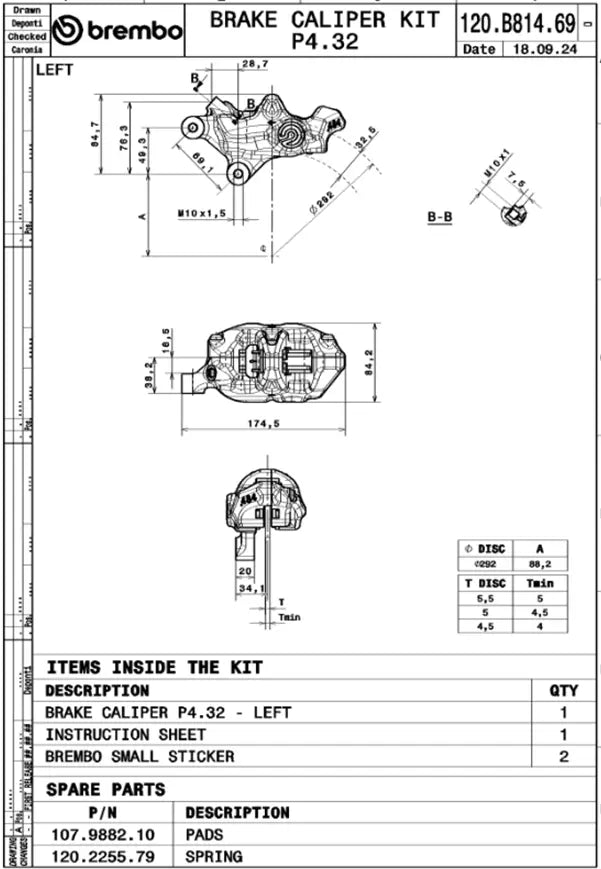 Brembo 484 Logonero Black Front Left Brake Caliper