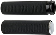 Arlen Ness Knurled Grips - Black/chrome, 1"