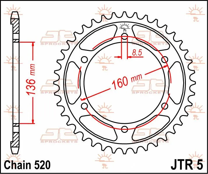 Jt Sprockets Steel Rear Sprocket - 520, 44t
