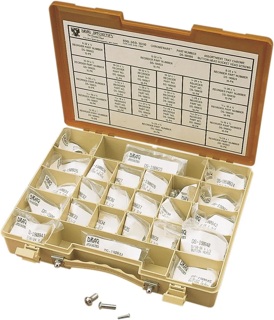 Drag Specialties Button Head Bolt Assortment Kit #8-32 to 3/8"-24