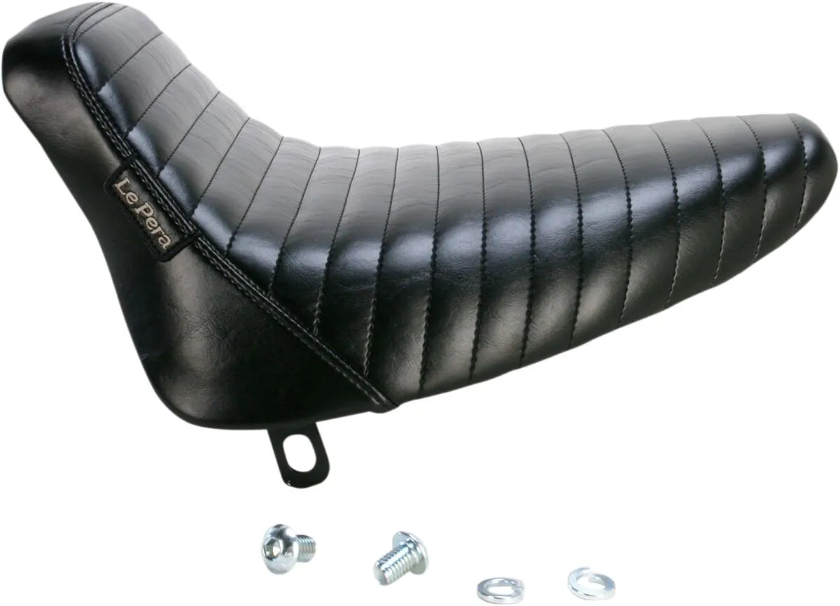 Le Pera Bare Bones Solo Seat - Black Pleated Vinyl - For Harley Davidson