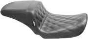 Le Pera Kickflip Seat - Black Vinyl, Double Diamond - For Harley Davidson