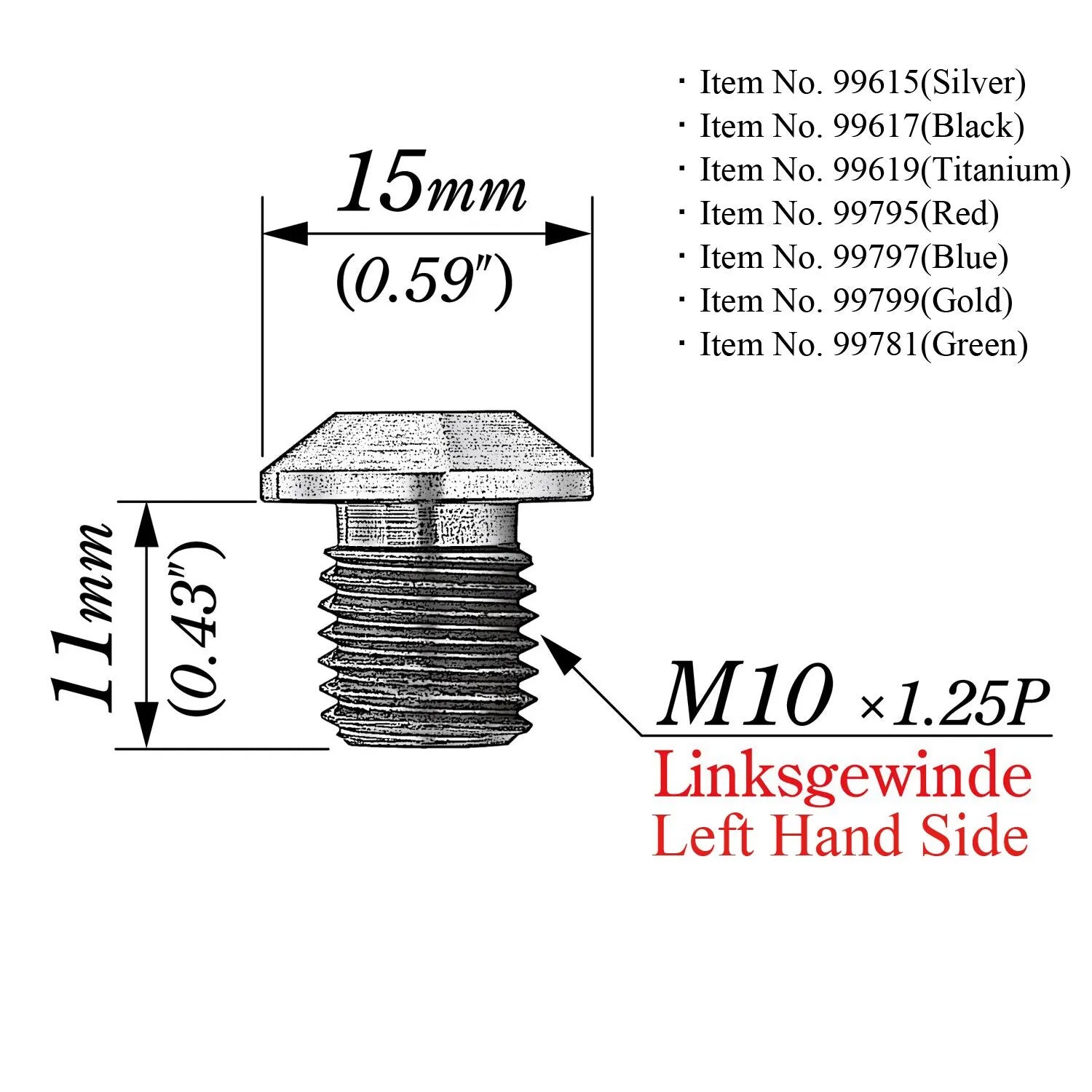 Daytona Mirror Plug Bolt M10 X 1.25