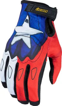 Icon Hooligan™ Ce Tejas Libre Gloves - Black/Blue/Red/White