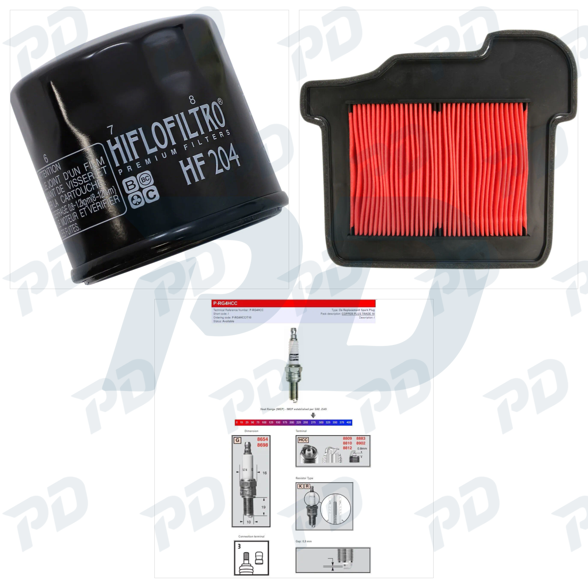 HIFLOFILTRO + CHAMPION Service Kit with Oil Filter, Air Filter & Spark Plugs for Yamaha MT-09 2014-2020