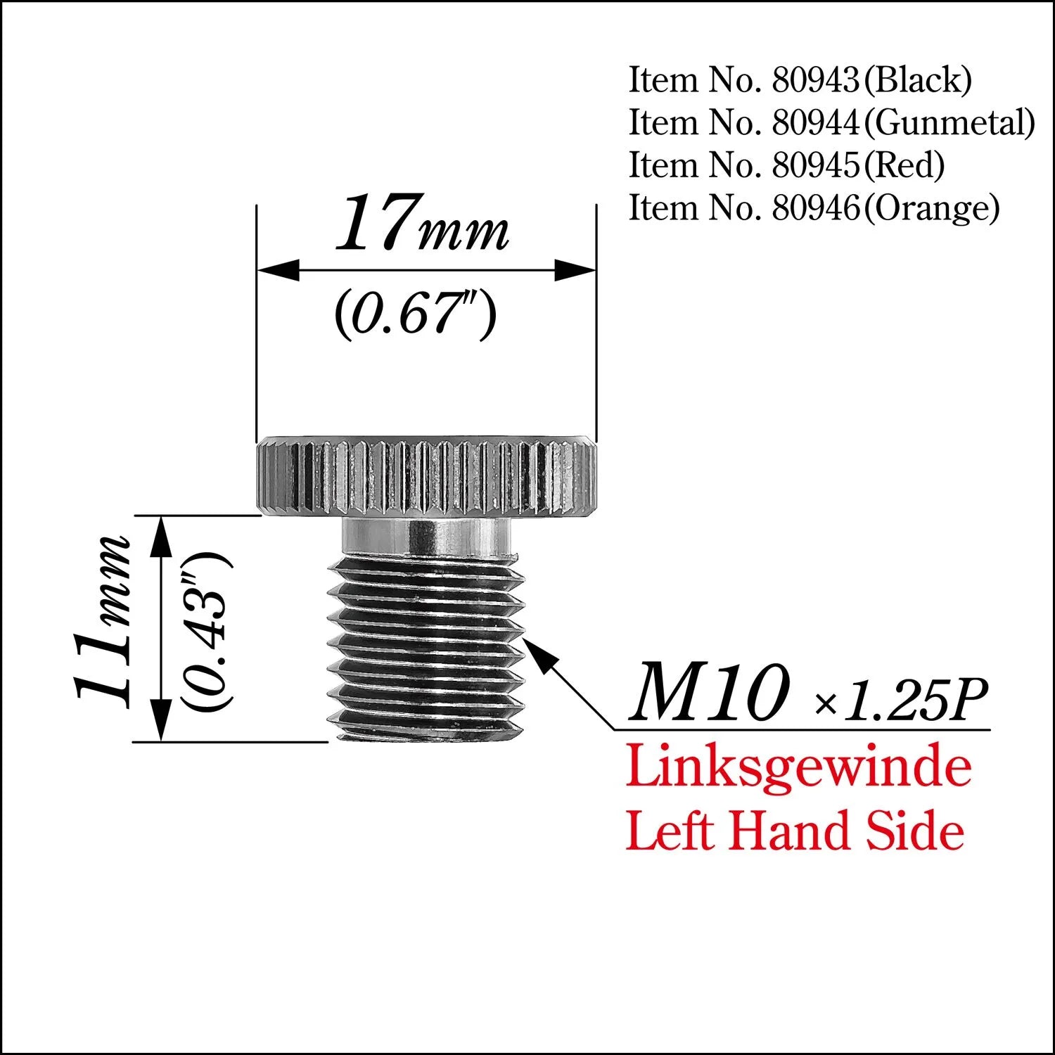 Daytona Mirror Plug Bolt M10 X 1.25 Gray
