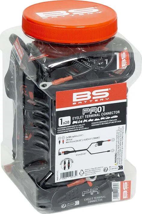 Bs Battery PA-01 Eyelet Connector M6 (1/4") Black 20 Pack